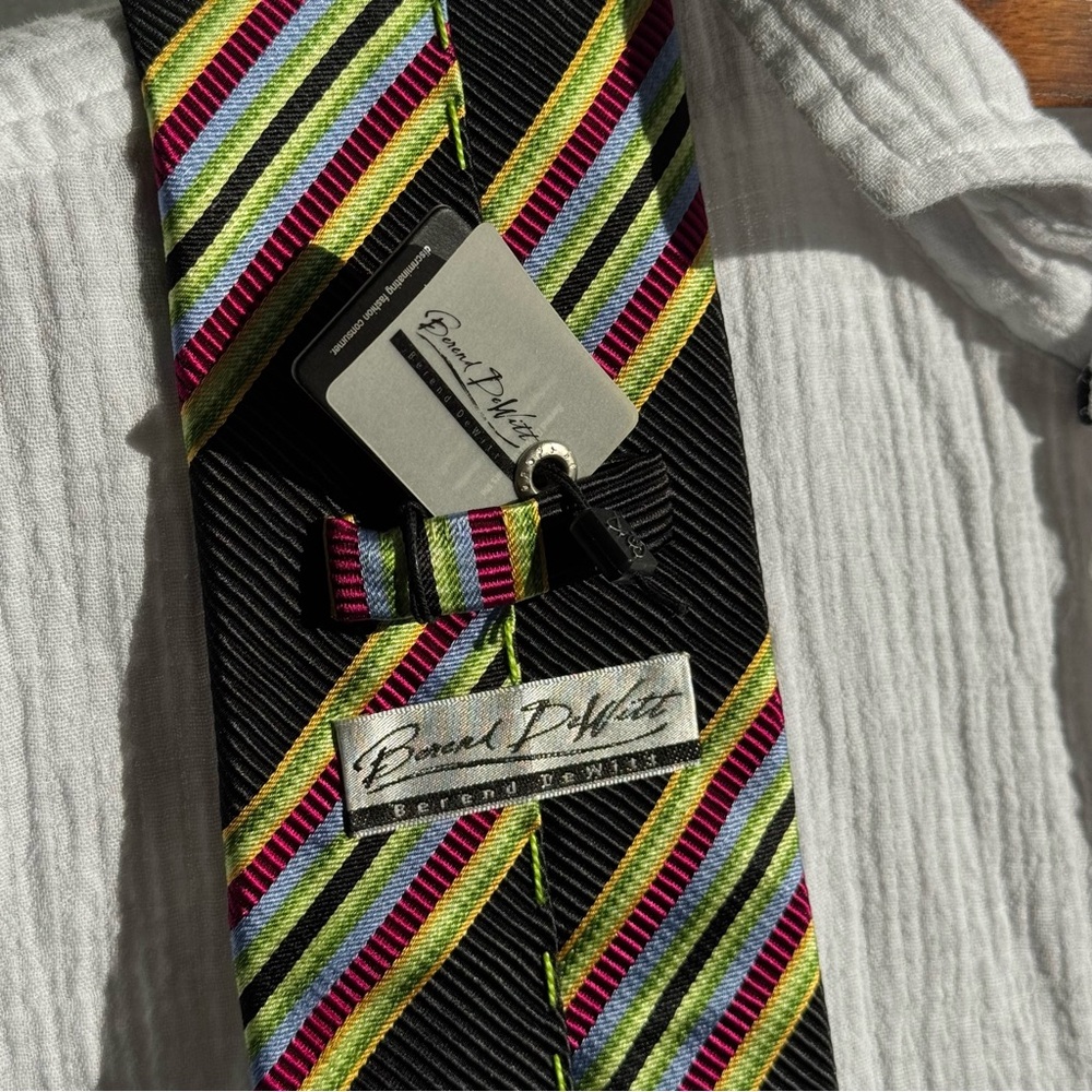 NWT Berend D. Witt 100% Silk Tie Black Rainbow Stripe Preppy Mens Necktie